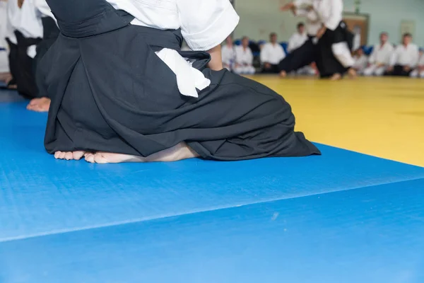 Menschen in Kimono und Hakama beim Kampfkunsttraining — Stockfoto