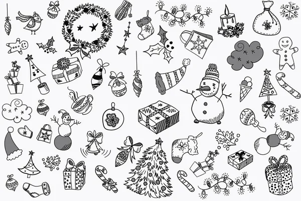 Feliz Navidad y feliz año nuevo elementos de diseño en estilo doodle — Foto de Stock