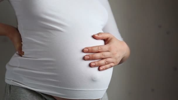 Wanita hamil membelai perutnya. — Stok Video