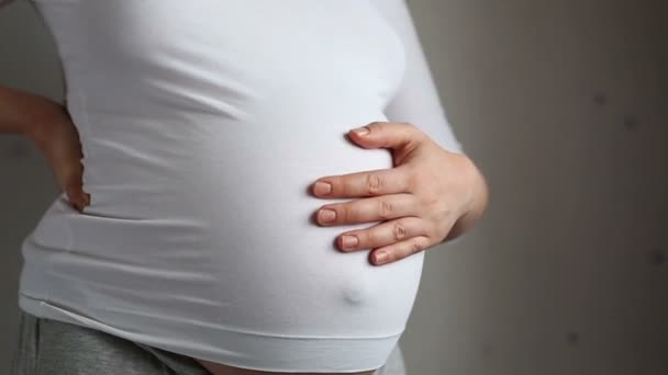 Mulher grávida acariciando sua barriga — Vídeo de Stock