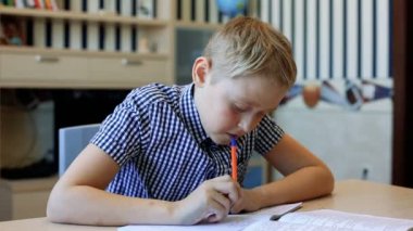 Sevimli sarışın genç çocuk çalışma