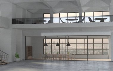 Bir gündüz modern ofis iç. 3D render