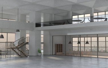 Bir gündüz modern ofis iç. 3D render
