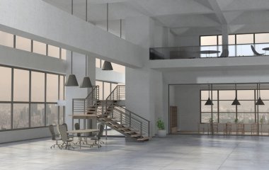 Bir gündüz modern ofis iç. 3D render
