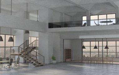 Bir gündüz modern ofis iç. 3D render