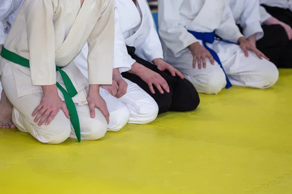 Mensen in kimono en hakama op martial arts training — Stockfoto