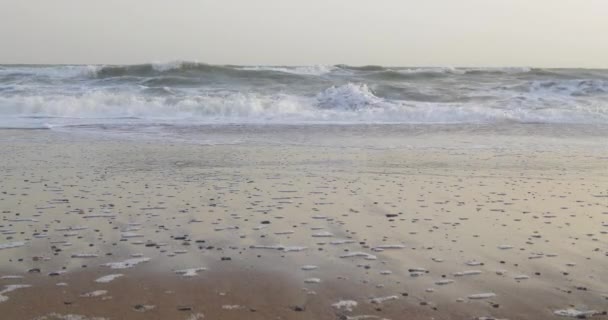 Мягкая волна моря на песчаном пляже с белой чистой пеной — стоковое видео