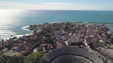 Antik Tiyatro hava görüntüleri. Side, Türkiye