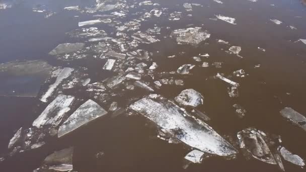 Lód unosi się na rzece. Lód dryfuje wiosną. — Wideo stockowe
