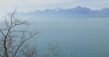 Motorlu tekne Akdeniz'in sakin koy yüzeyinden geçer