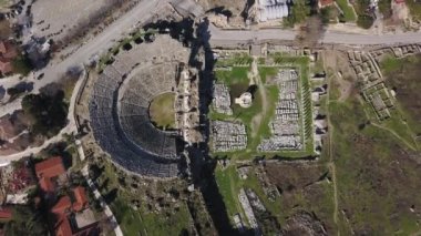 Antik Tiyatro hava görüntüleri. Side, Türkiye