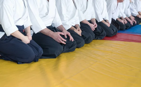 People in kimono and hakama on martial arts training — Stock Photo, Image