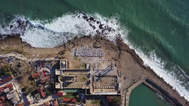 Imágenes aéreas de la ciudad antigua Lado y ruinas del templo de Apolo — Vídeo de stock