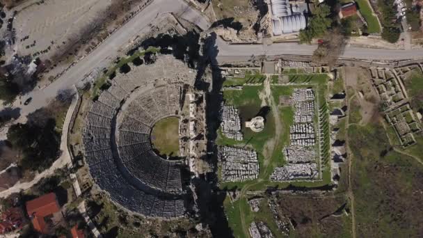 古色古香的剧院的空中镜头。塞德, 土耳其 — 图库视频影像
