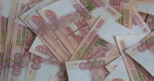 Russian money roubles banknotes, heap of russian rubles — Stock Video