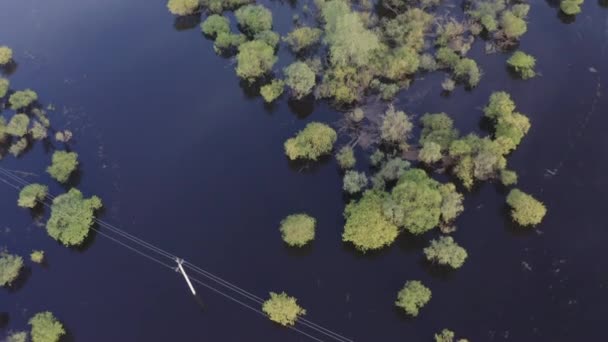Aerial drone footage of high water in spring time — Stock Video