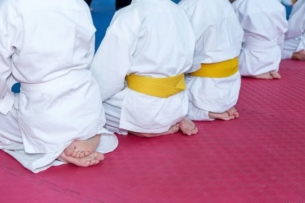 Dzieci w kimono siedzą na tatami — Zdjęcie stockowe