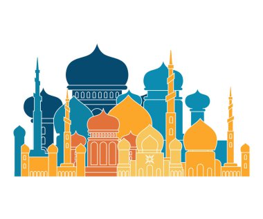 Camii İslam dini binası. Vektör çizim Müslüman tatil Eid Mubarak için. Ramazan Kareem tebrik kartı