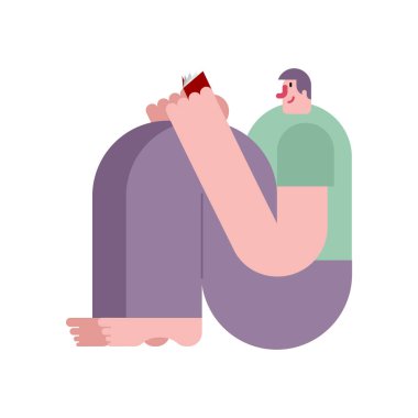 Oturma ve kitap okuma adam. Vektör illustratio