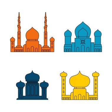 Camii İslam dini binada. Vektör çizim Müslüman tatil Eid Mubarak için. Ramazan Kareem tebrik kartı