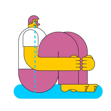 Adam oturur ve ağlıyor. Gözyaşları ve keder. Vektör illustratio