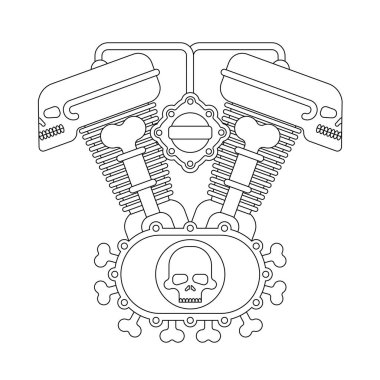 Motor bisiklet kafatası. Bisikletçinin kulüp işareti. Motor motosiklet izole. Vektör çizim.