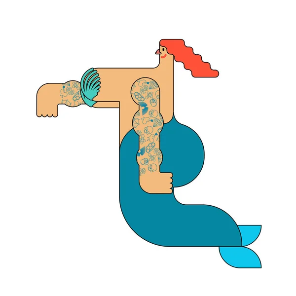 Zeemeermin Met Tatoeage Onderwater Mooie Vrouw Vector Illustratio — Stockvector