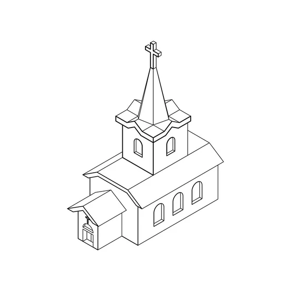 Igreja Isométrica Estilo Linear Católica Casa Cristã Religião Ilustração Vetorial — Vetor de Stock