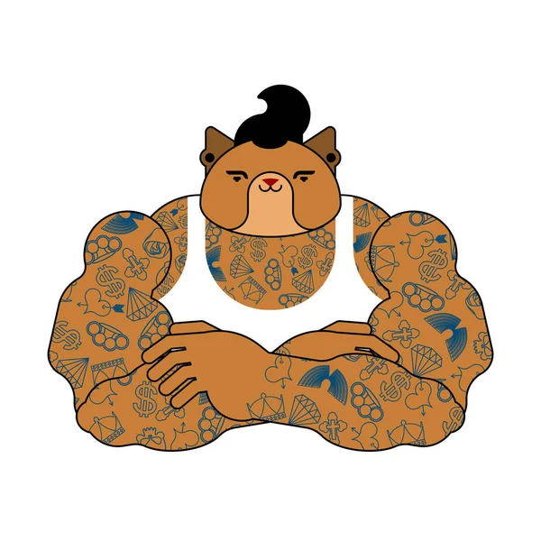 Gato Hipster Con Tatuaje Animal Moda Estilo Fuerte Brutal Mascota — Vector de stock