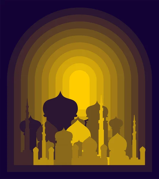 Мечеть Ночь Исламское Религиозное Здание Мусульманский Праздник Мубарак Векторная Иллюстрация — стоковый вектор