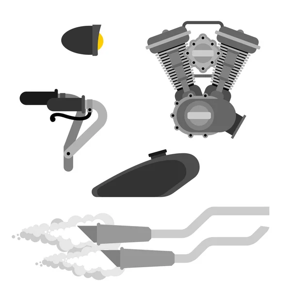 Fiets Motorfiets Deel Set Motor Racing Uitlaatpijp Stuurwiel Brandstoftank Koplamp — Stockvector