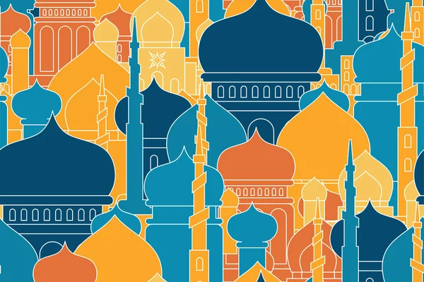 Mosque Islamic Pattern Seamless Ramadan Kareem Greeting Card Background Muslim — Stock Vector