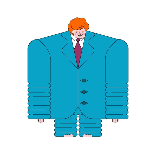 Chico Con Traje Grande Pequeño Hombre Negocios Niño Chaqueta Padre — Vector de stock