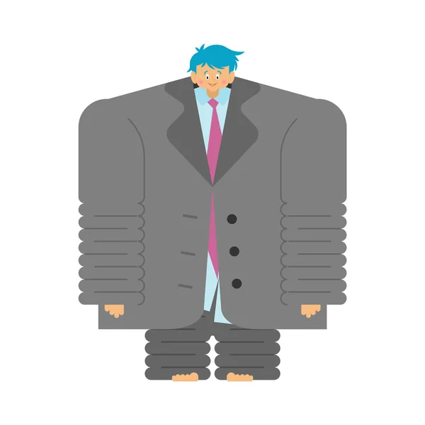 大きなスーツの男の子 小さいビジネスマン 彼の父のジャケットの子 ベクトル Illustratio — ストックベクタ