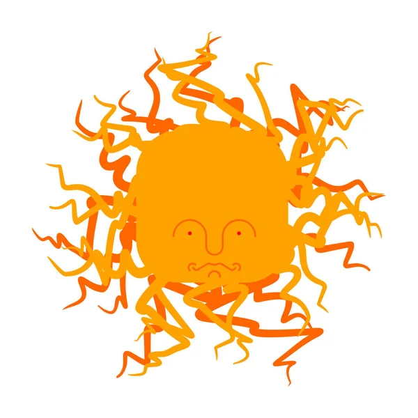 Sad Sun Isolated Ugly Sun Vector Illustration — Stock Vector