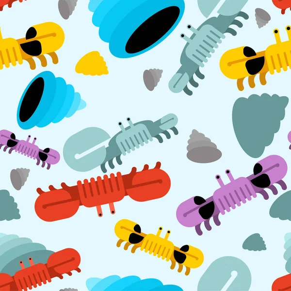 Unterwasserwelt Muster Nahtlos Schalen Und Krabbenvektorhintergrund — Stockvektor