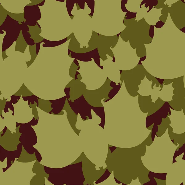蝙蝠军事模式无缝 动物卡其士兵质地 绿色伪装军队背景 保护装饰品矢量图案 — 图库矢量图片