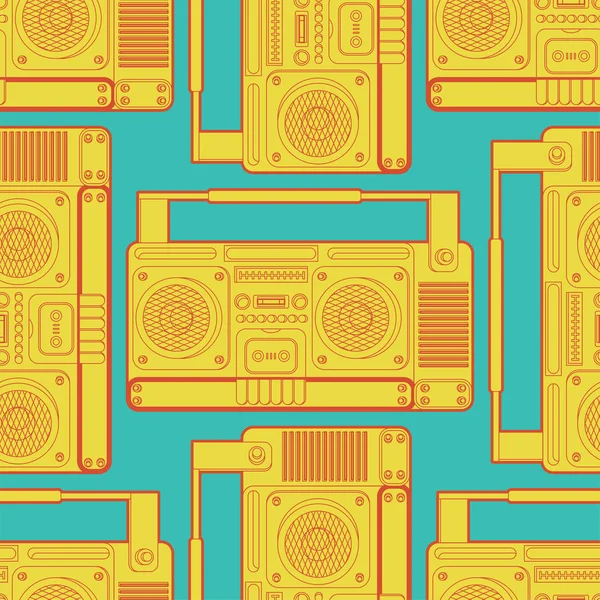 Boombox Patrón Retro Sin Costuras Grabadora Cinta Vector Fondo Disco — Vector de stock