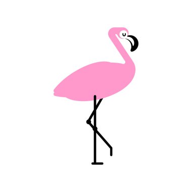 Pembe flamingo izole. Uzun bacaklı kuş. Vektör illustratio