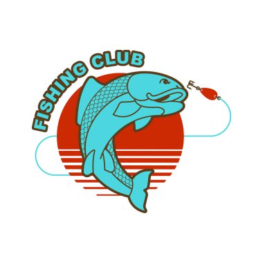 Balık ve olta amblemi. Club balıkçılar işareti Balık tutma. Vektör illustratio