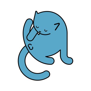 Kendini izole kedi yalıyor. Evde beslenen hayvan vektör çizim