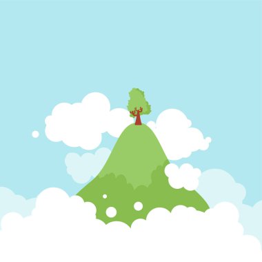 Gökyüzündeki bulutlar Island'da uçan. Vektör illustratio