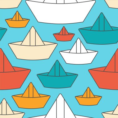 Kağıt tekne desen sorunsuz. Gemi kağıt çocuk oyuncak arka planını yaptı. Vektör süsleme