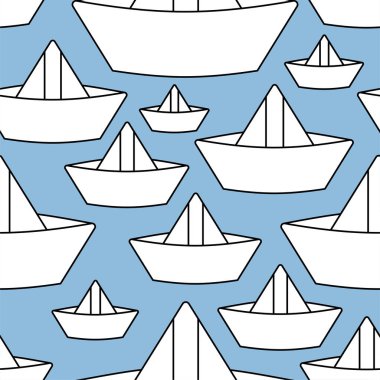 Kağıt tekne desen sorunsuz. Gemi kağıt çocuk oyuncak arka planını yaptı. Vektör süsleme