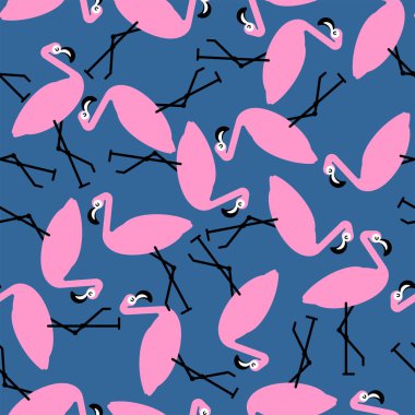 Pembe flamingo desen sorunsuz. Kuşlar arka plan. Uzun bacaklı kuş. Vektör süsleme