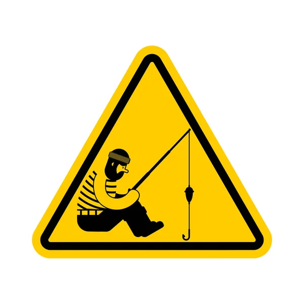 Attention Fisherman Yellow Prohibitory Road Sign Danger Fishing Vector Illustratio — Stock Vector