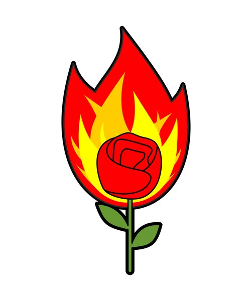 Rose Dalam Tato Api Terisolasi Ilustrasi Vektor - Stok Vektor