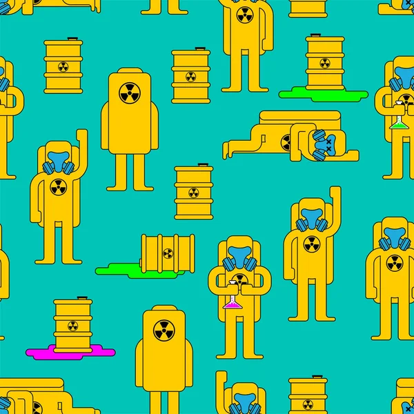 放射パターン 有毒なバレル 黄色スーツ化学バイオハザード保護 放射性および生物学的ハザードを衣装します ベクトル Illustratio — ストックベクタ