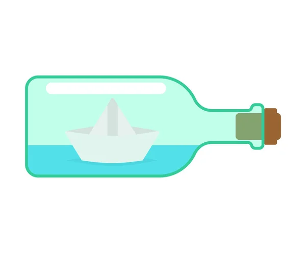 Paper Boat Bottle Ship Made Paper Children Toy Vector Illustratio — Stock Vector