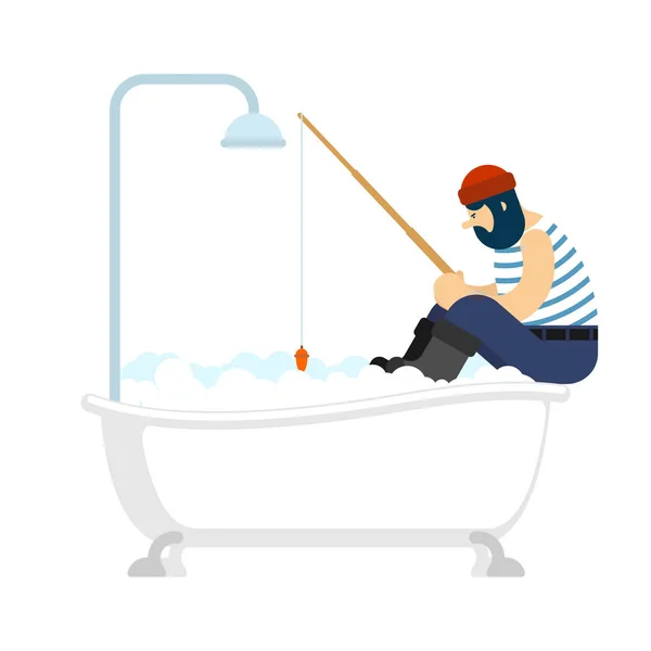 Fiskare Fiske Badet Fiskespö Vector Illustratio — Stock vektor